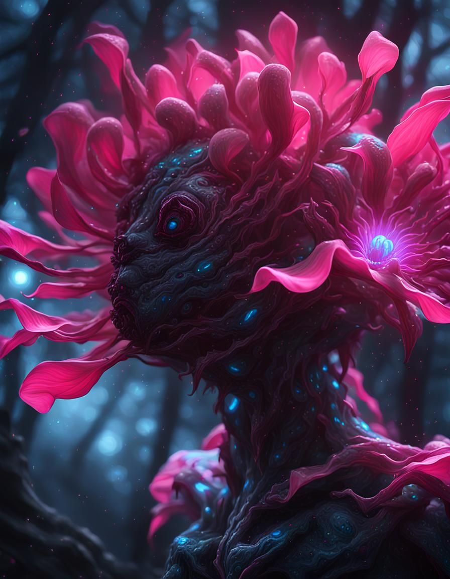 Bioluminescent Alien Plant in Misty Forest