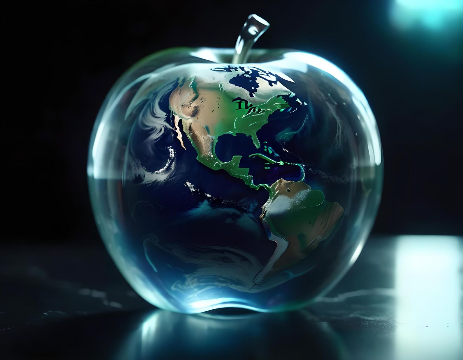 Glass Apple Earth Spinning in Space: Cinematic Still