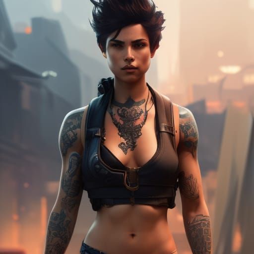 Tomboy Girl Concept Art in Orange and Teal