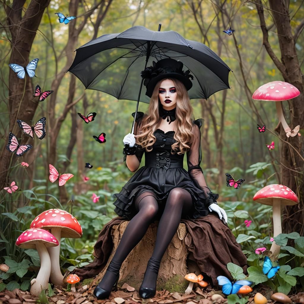 Mad Hatter Inspired Woman on a Mushroom