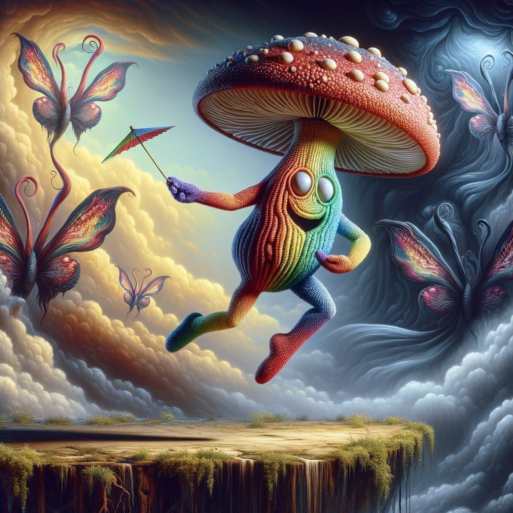 Vibrant Mushroom Dancer in Dark Fantasy