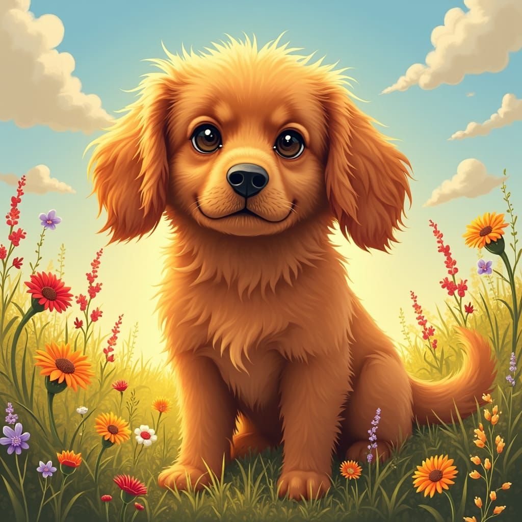 Cinnamon Golden Retriever in Wildflower Meadow