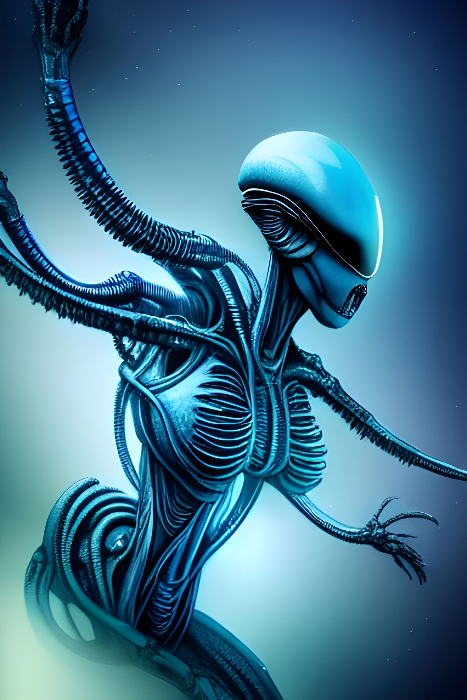 Intricate Alien with Cybernetic Implants in Giger Style