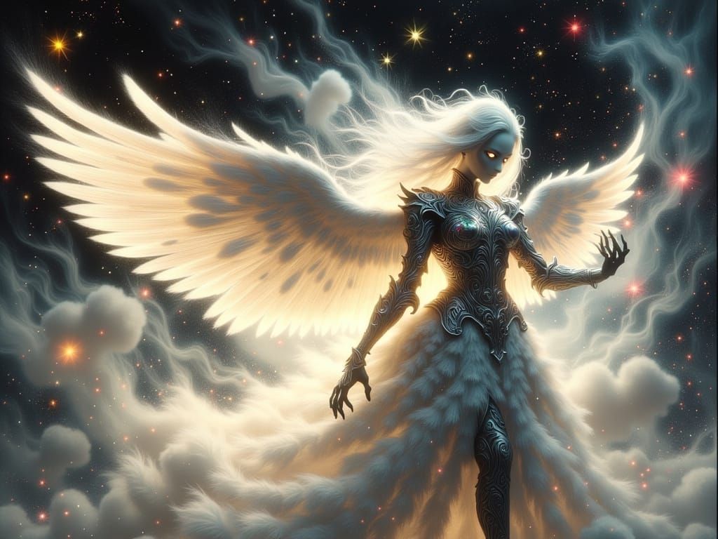 Majestic White Angel Descends from Heaven in Ethereal Beauty