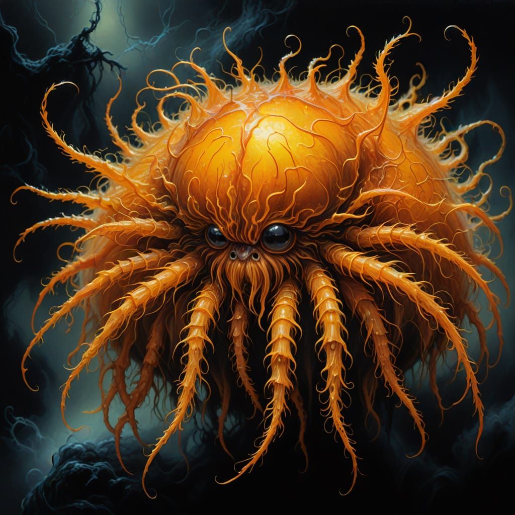 Surreal Orange Blob with Claws: Vivid Oil Painting