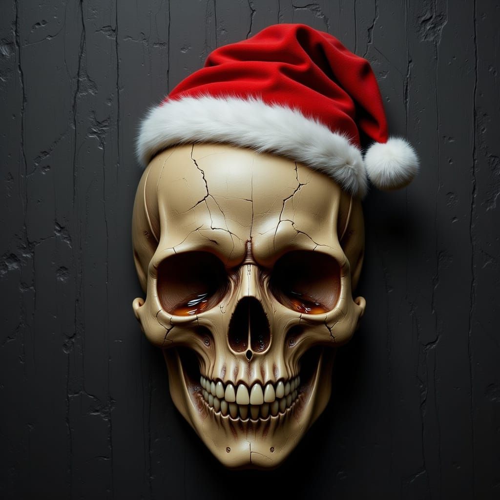 Menacing Skull Mask with Christmas Hat in Cyberpunk Style