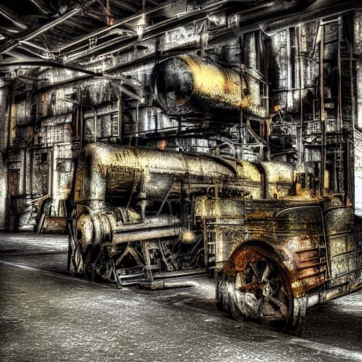 Dystopian Industrial Art Gallery in Hyper-Realistic Style