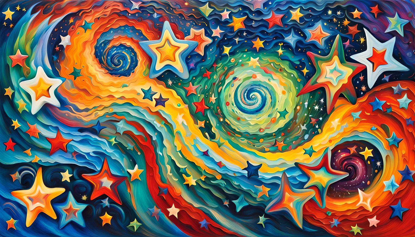 Iridescent Star Family in Abstract Expressionist Style