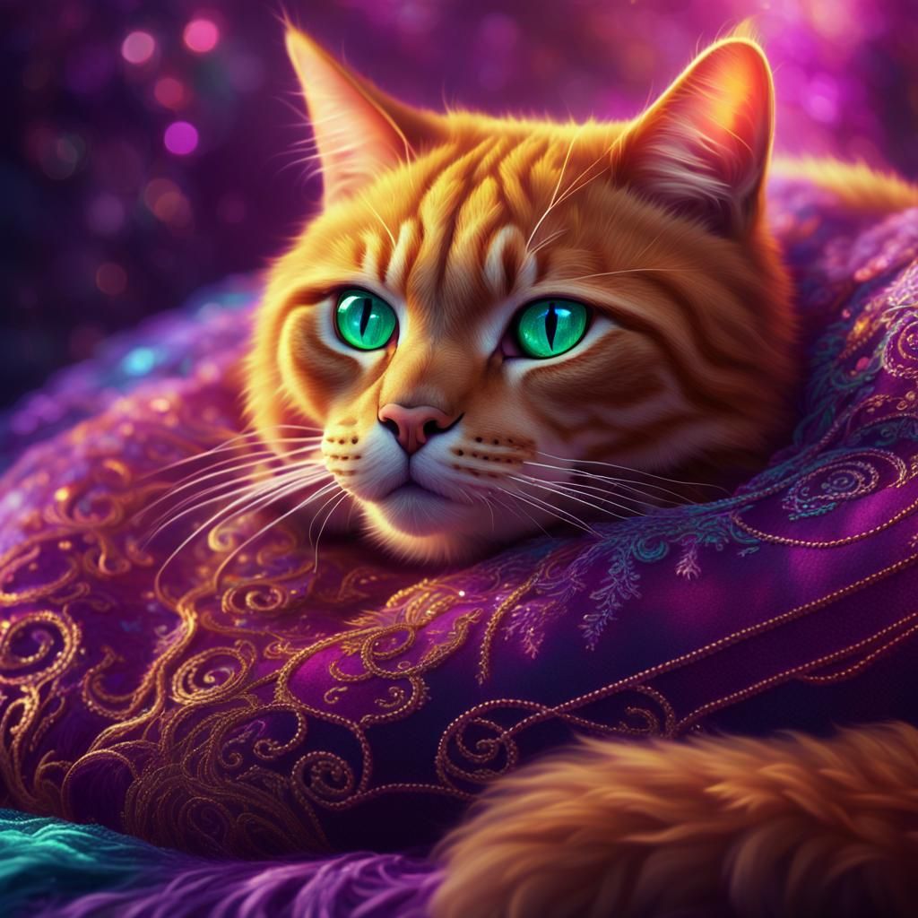 Regal Ginger Cat on Embroidered Cushion