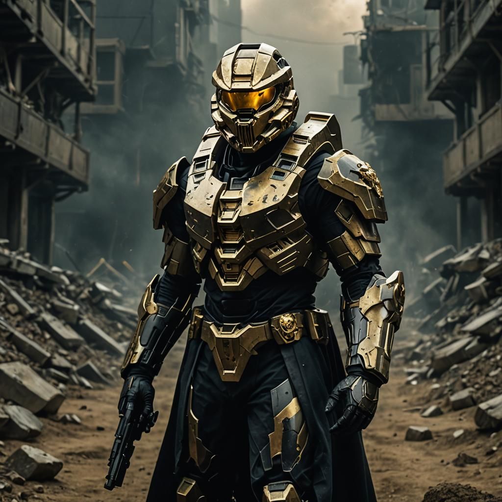 Halo Spartan with Golden Skull Mask