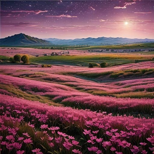 Surreal Pink Landscape with Lone Figure