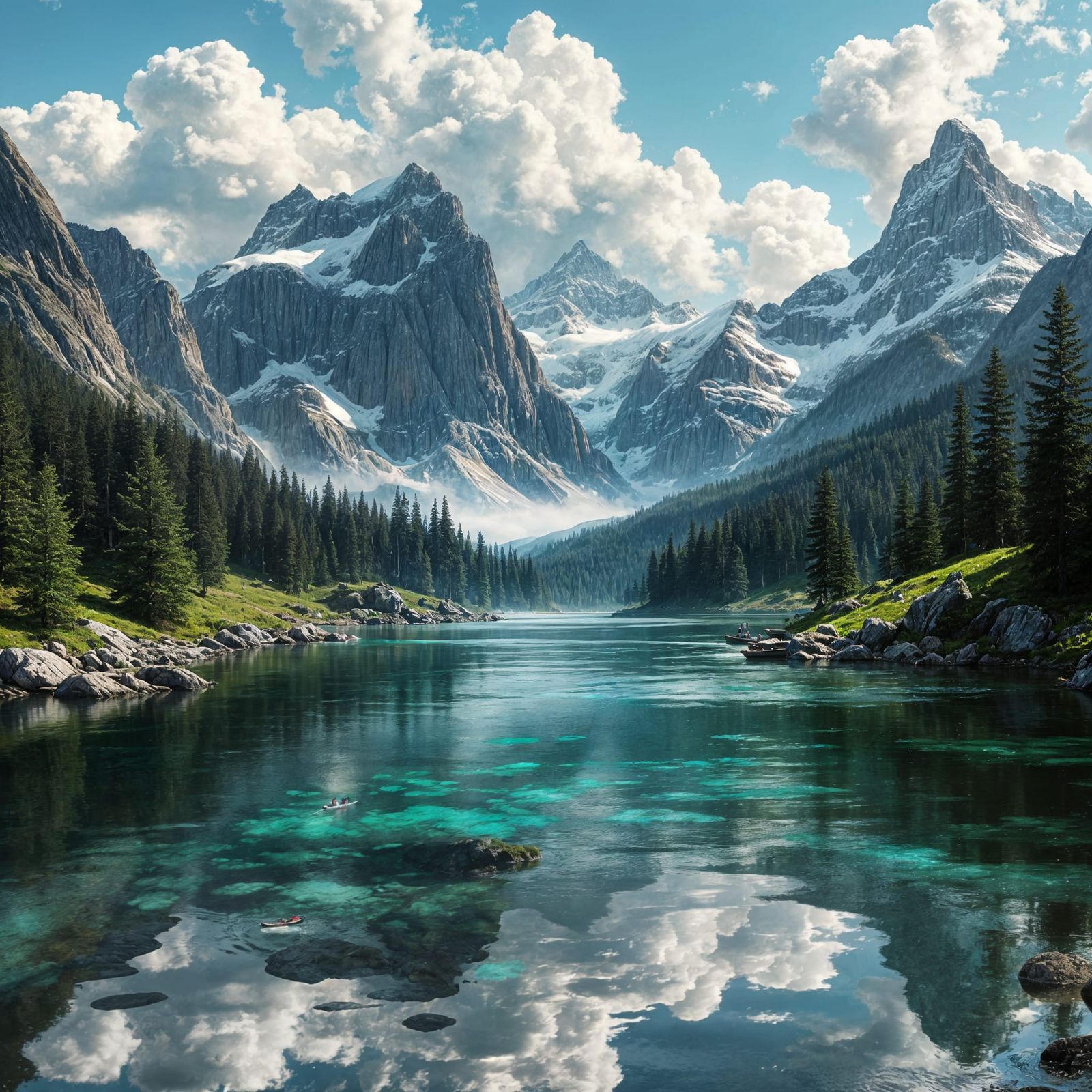 Mountain Lake Landscape in Classic Painting Style