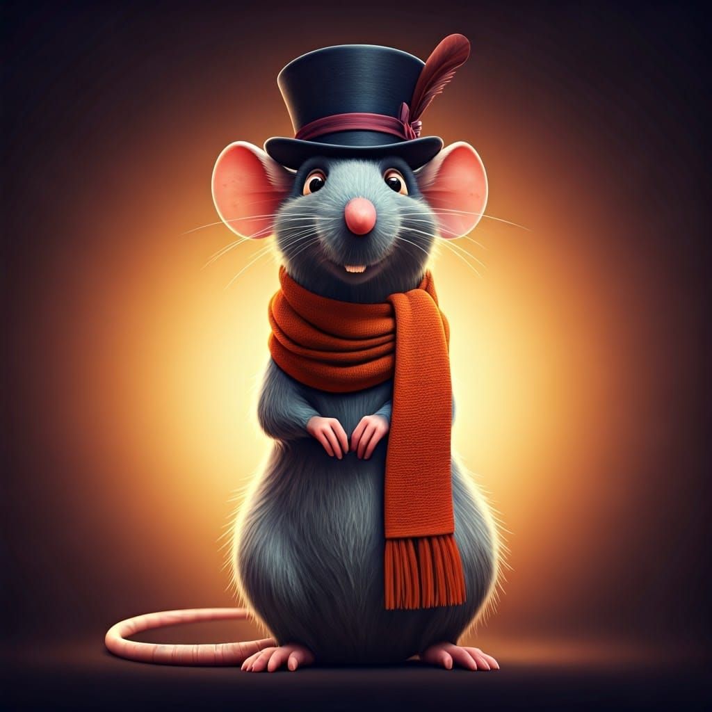 Refined Rat with Scarves: 3D Digital Art