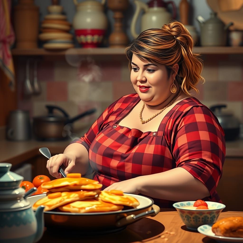 Happy Homemaker in Warm Kitchen Scene