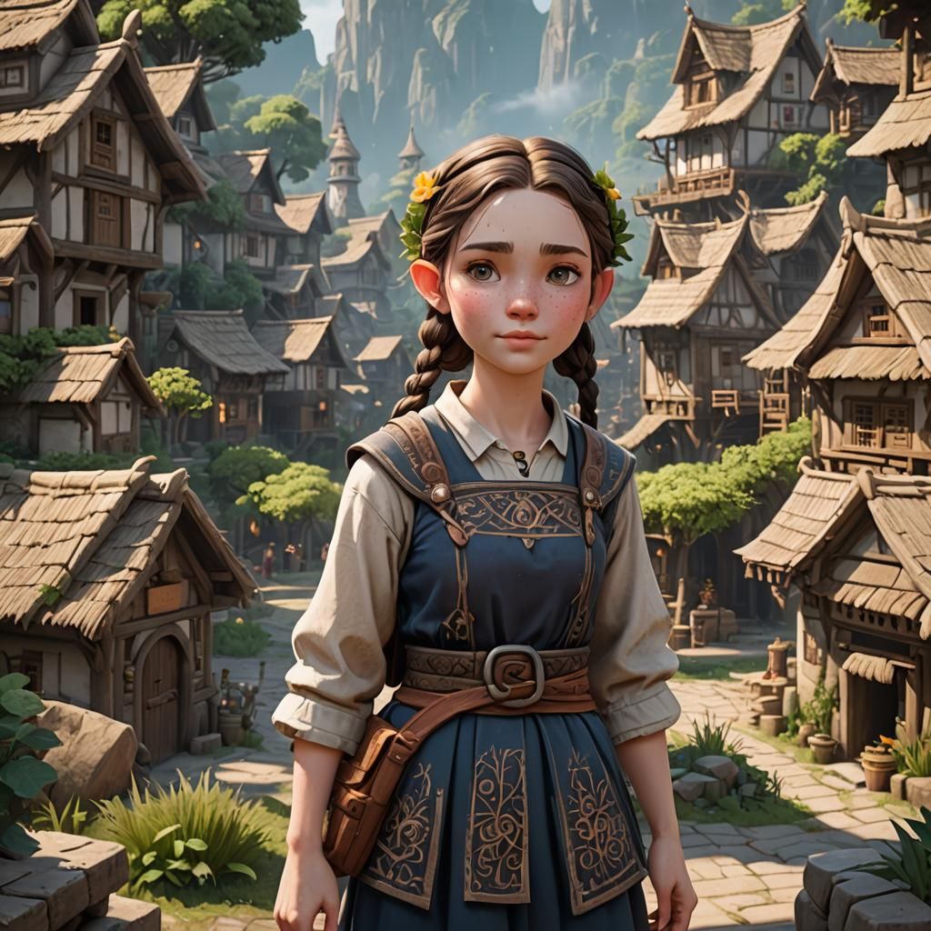 Fantasy Art: Cute Young Villager in Detailed Matte Painting