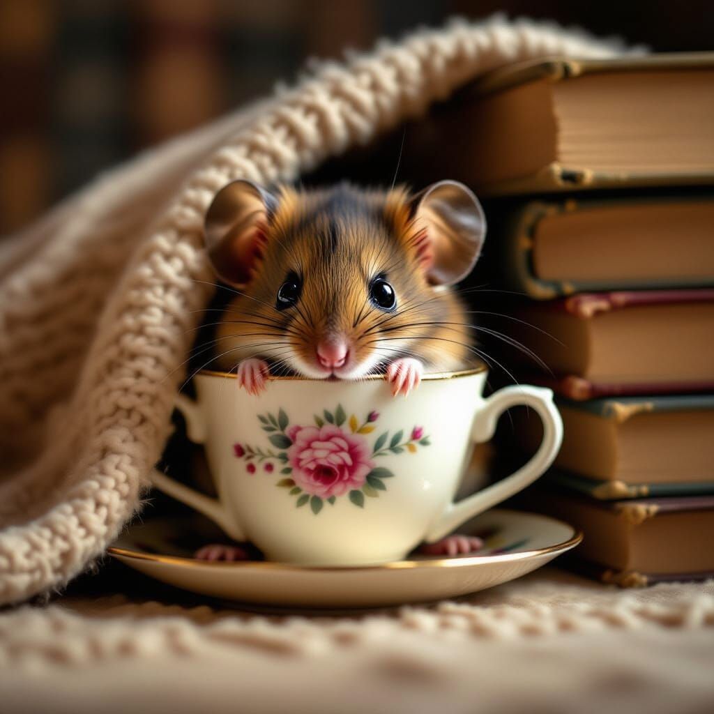 Shy Mouse Hiding, Cinematic Still in Mixed Media