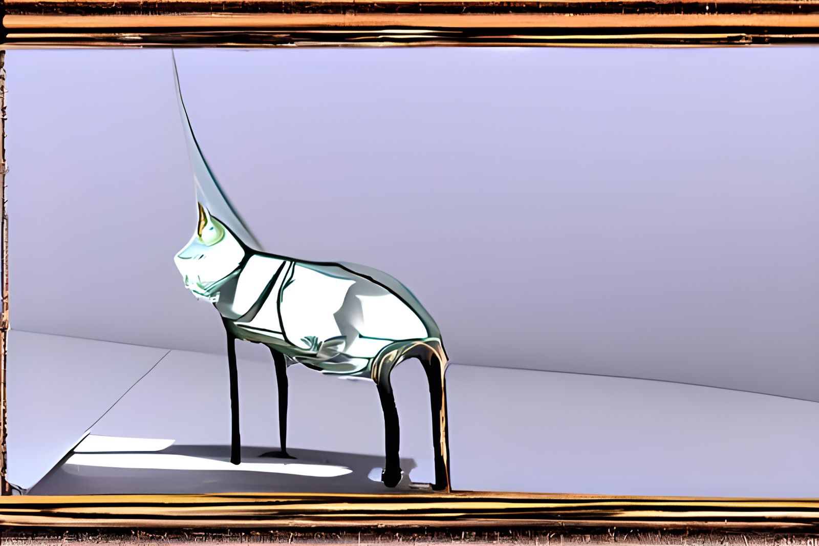 Sleek Glass Cat in Front of Rococo Mirror