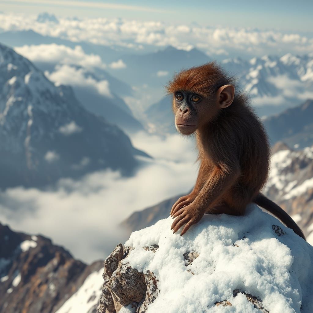 Hairy Hominid on Himalayan Peak: Photorealistic Rendering