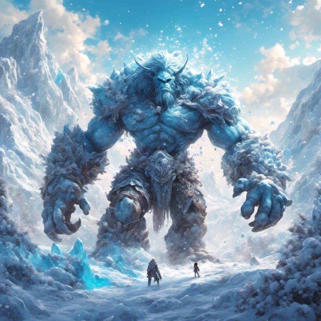 Ice Giant in Endless Snow Field, Cel-Shaded Art