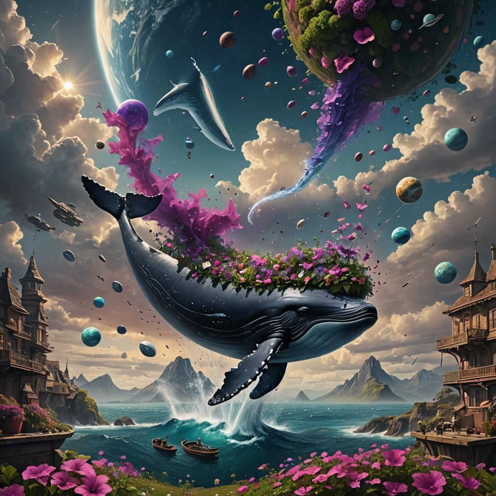 Whale and Petunias Fall to Earth: Digital Matte Painting