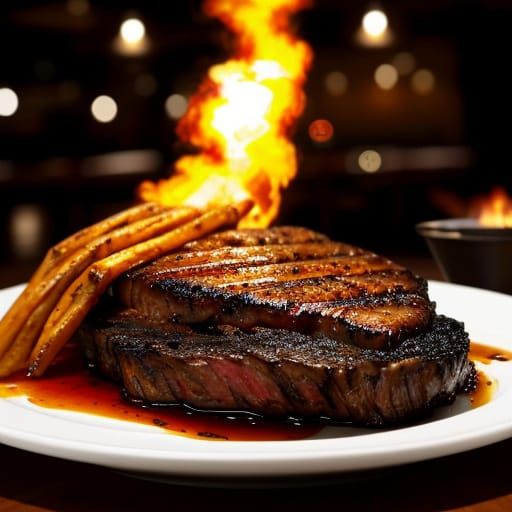 Mouthwatering Cooked Steak Close-Up: Vivid Digital Art