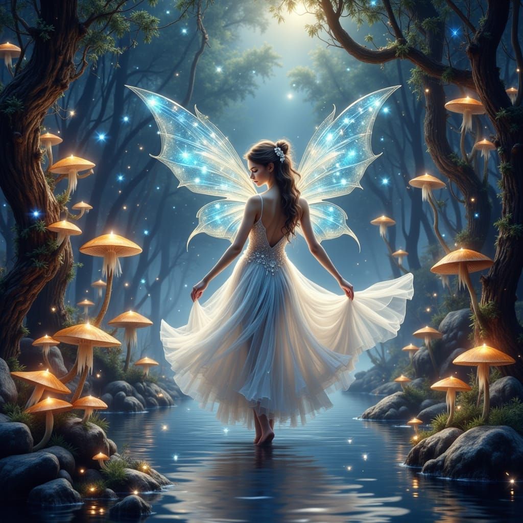Fairy Princess Dances in Magical Grotto Under Stars