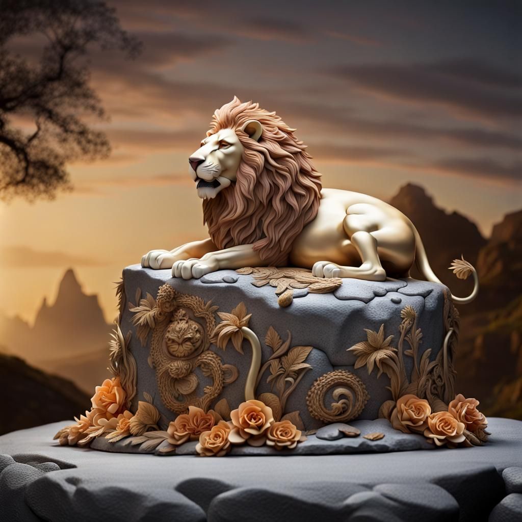 Lion Cake Sculpture with Intricate Details