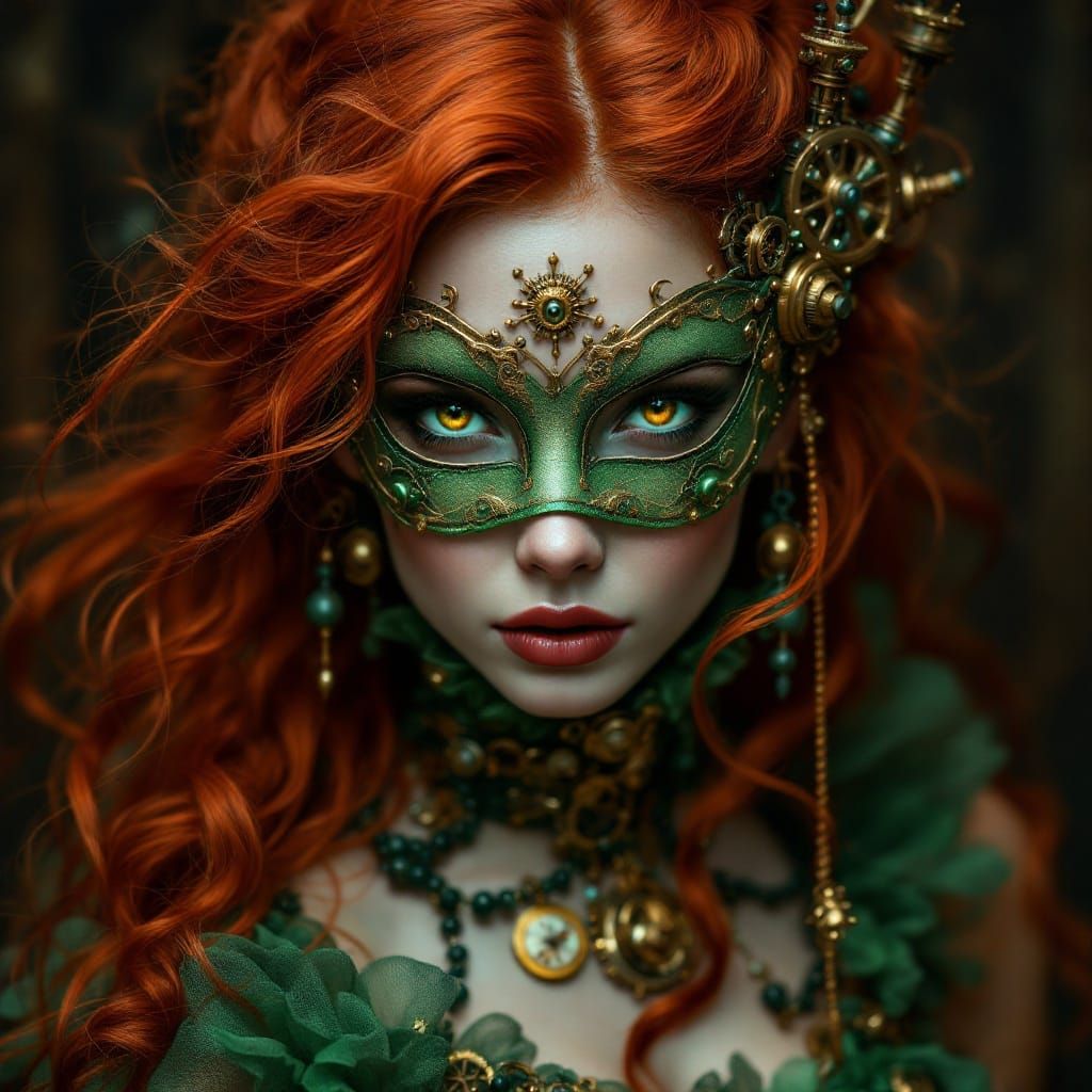 Steampunk Redhead with Venetian Mask