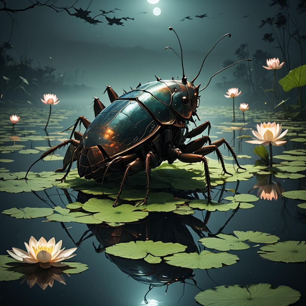 Radioactive Cockroach Lotus in Dark Fantasy Surrealism