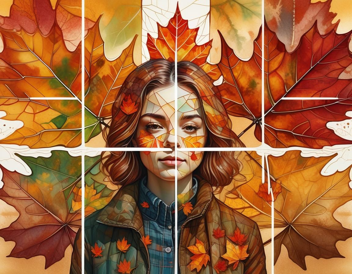 Autumn Leaf Mosaic: Portraits in Surreal Pop Art