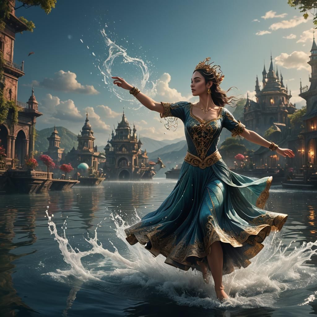 Woman Dancing on Water: Detailed Matte Painting