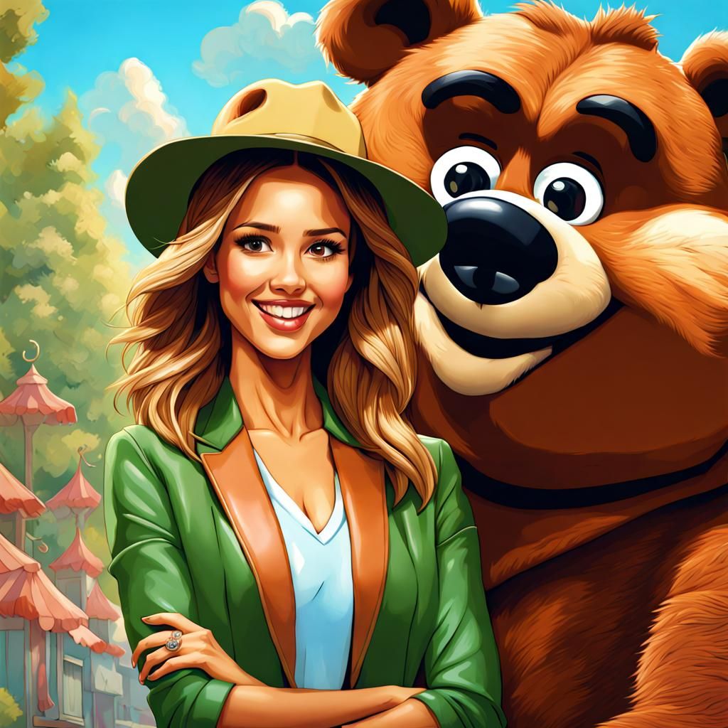 Jessica Alba and Yogi Bear Portrait