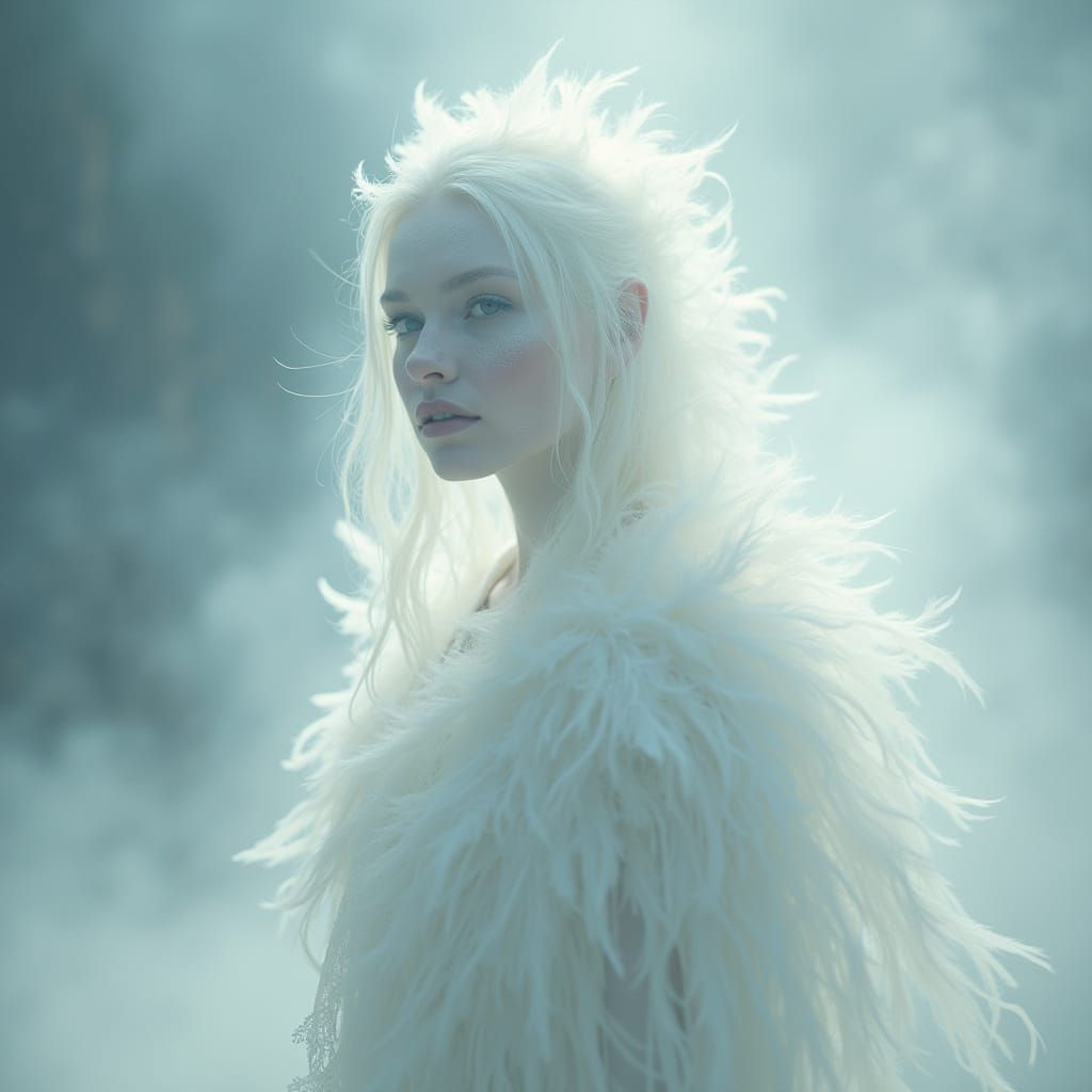 Mystical White Witch in Luminous Mist