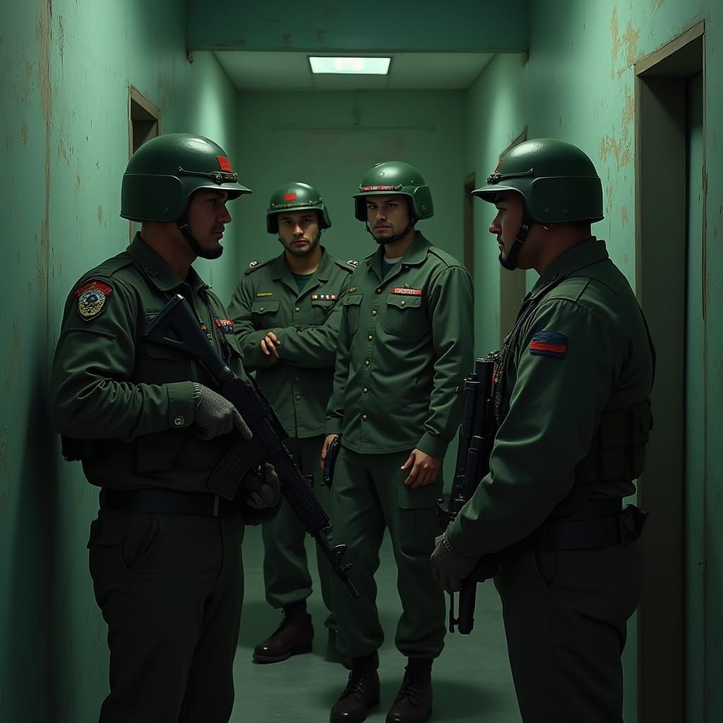 Military Personnel in Barracks: Diverse Soldiers in Attentio...