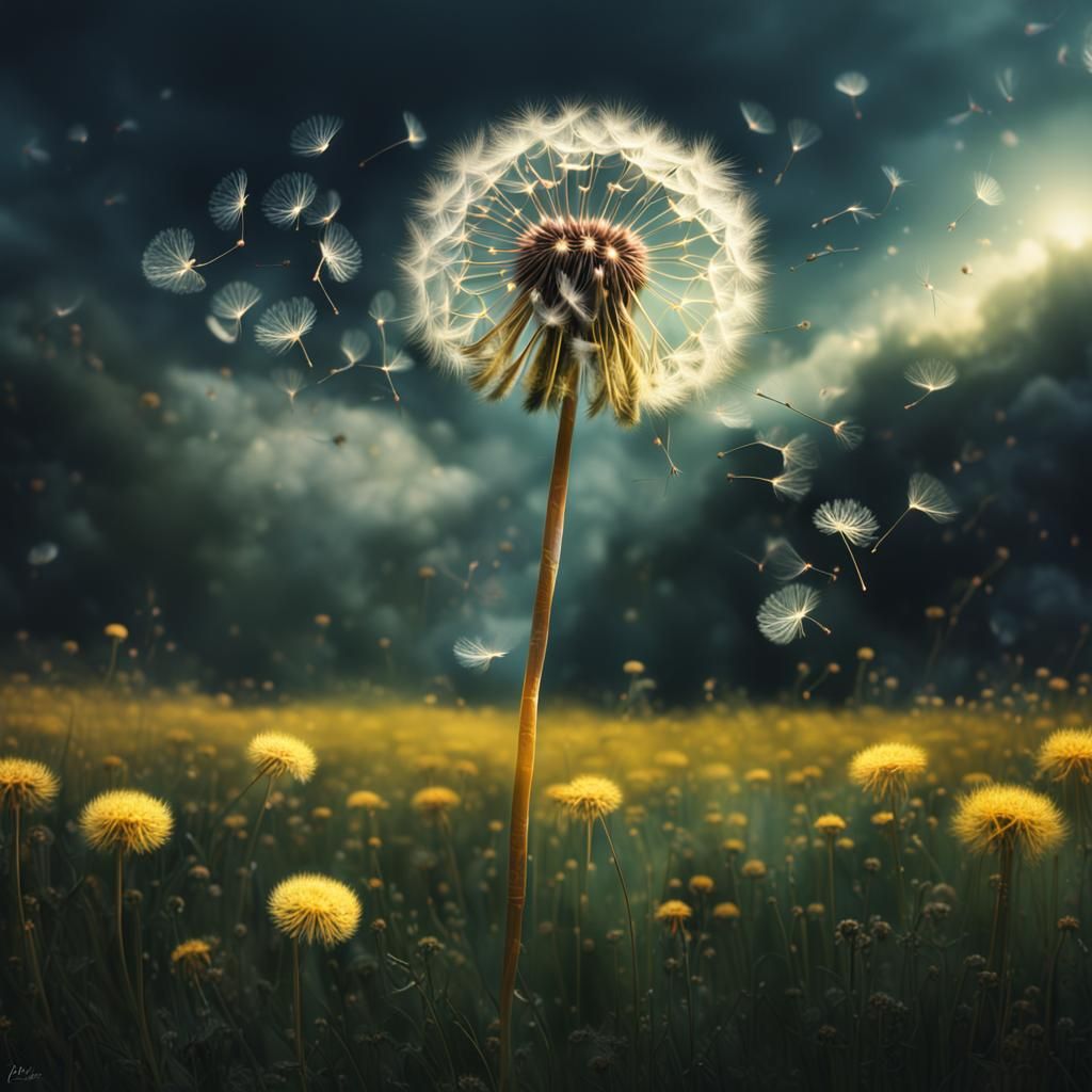 Dandelion Seeds Flying Away: Digital Matte Painting