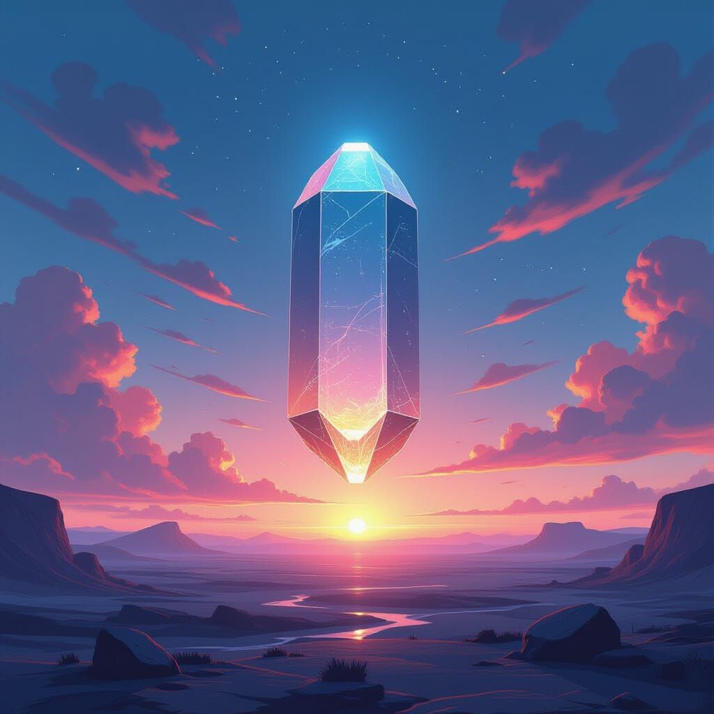 Rare Earth Icon in Dreamy Futuristic Sky