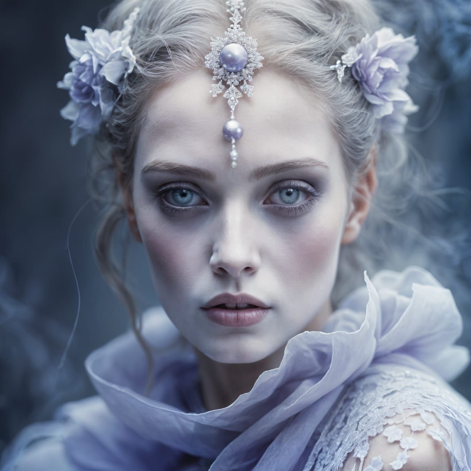 Surreal high fashion portrait. Close-up, soft focus. Etherea...