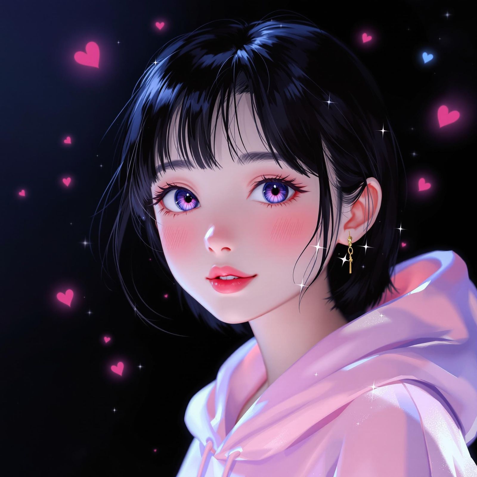 Sweet Anime Girl in Pastel Pink Hoodie