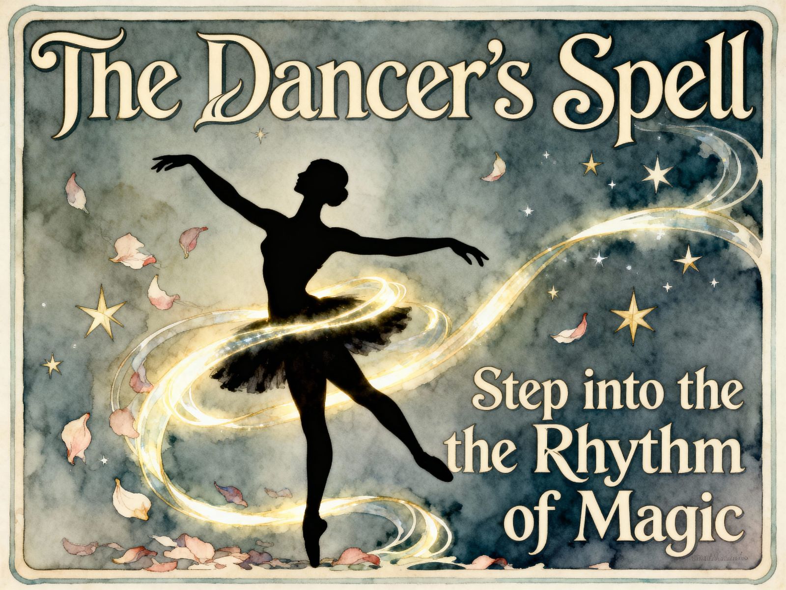 Art Nouveau Dancer with Luminous Ribbons