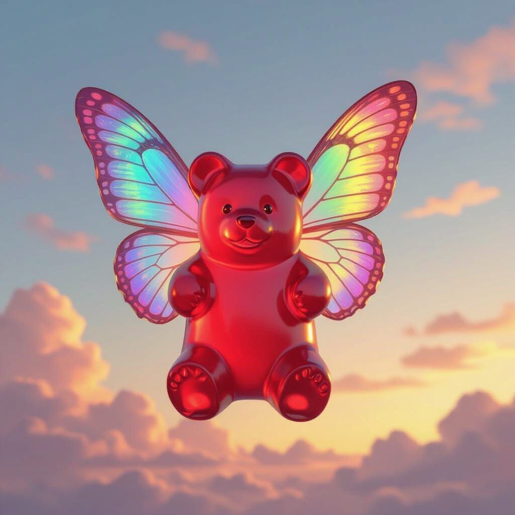 Gummy Bear with Butterfly Wings in Dreamlike Digital Art