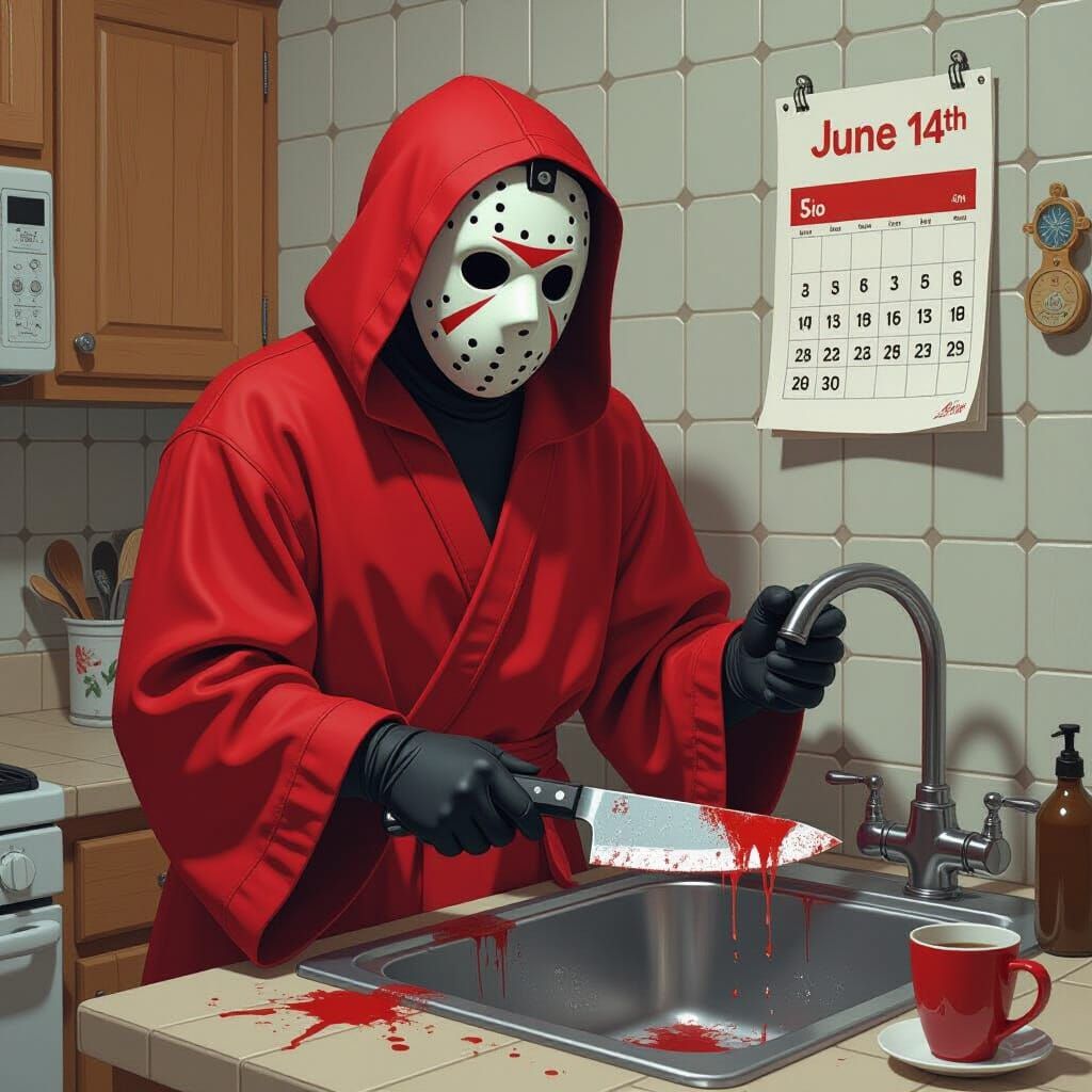 Jason Voorhees Washes a Bloody Knife