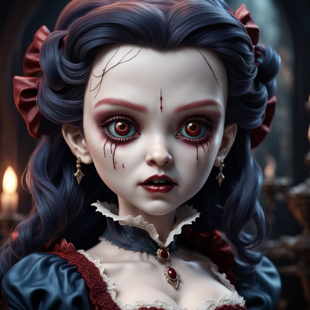 Detailed Porcelain Doll Vampire in Fantasy Art