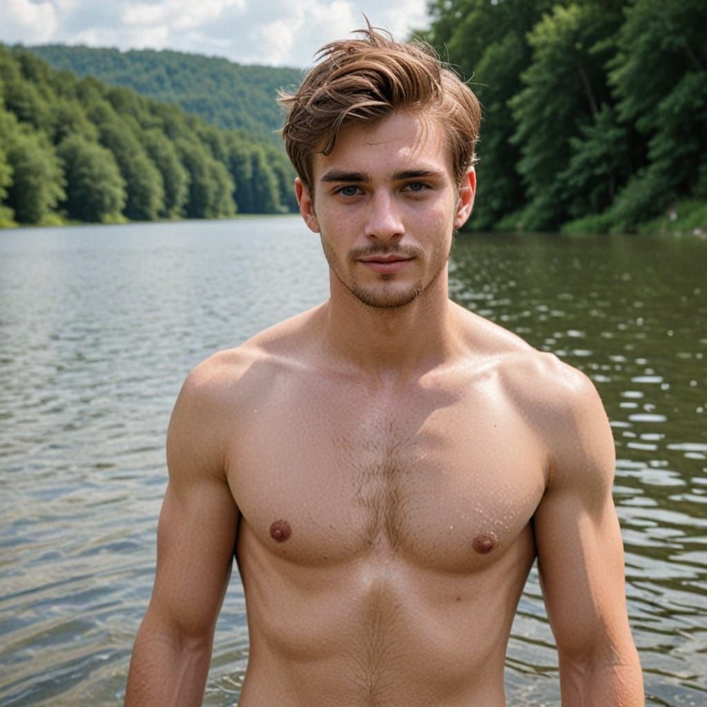 Realistic Portrait of a Man in a Lake