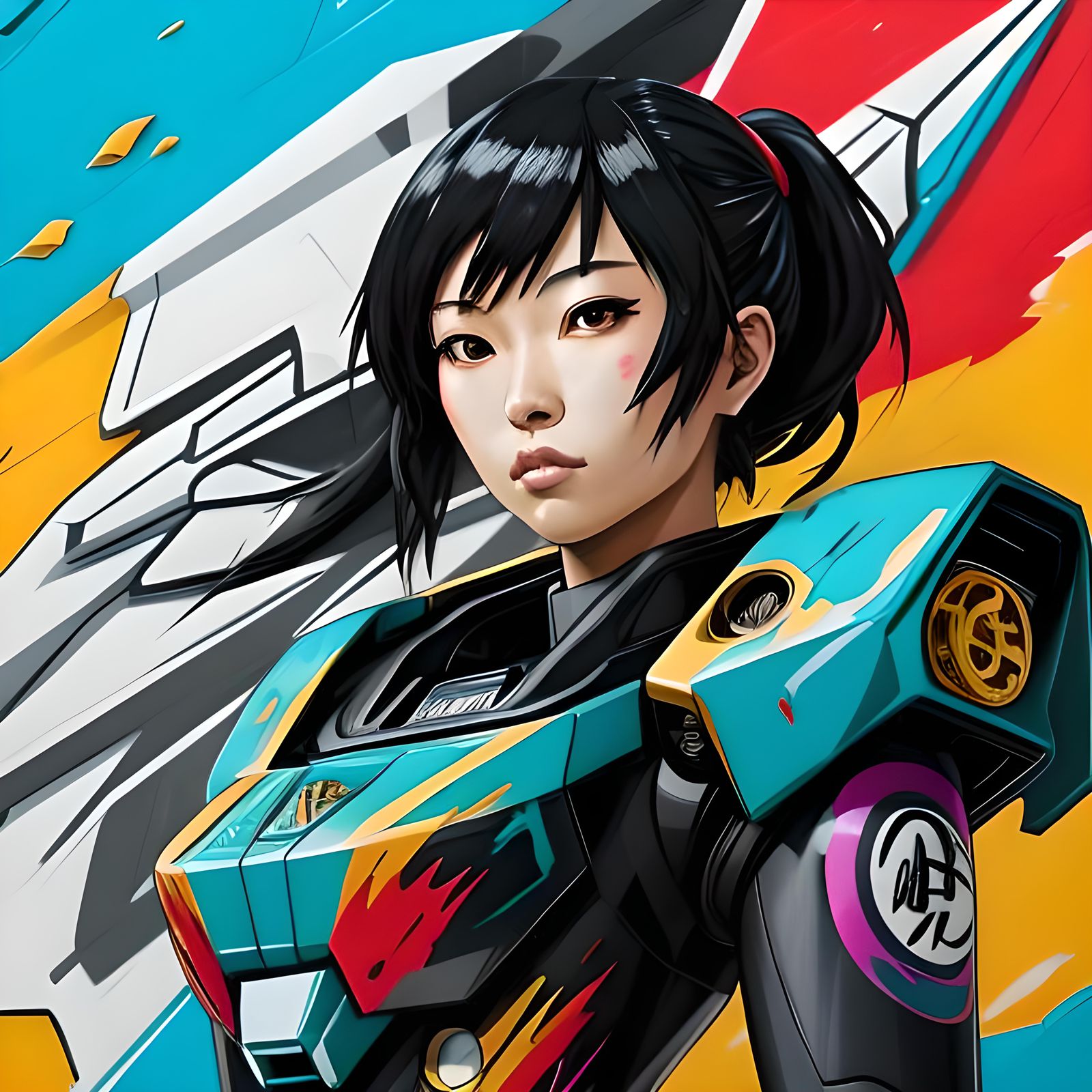 Japanese Beauty and Robotech Mech in Graffiti Art