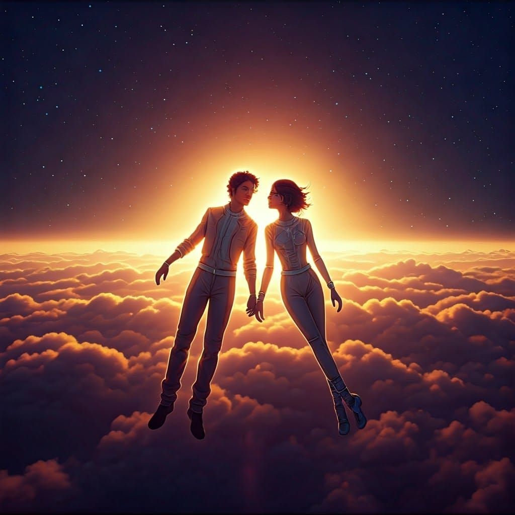 Ethereal Souls Floating in a Futuristic Landscape