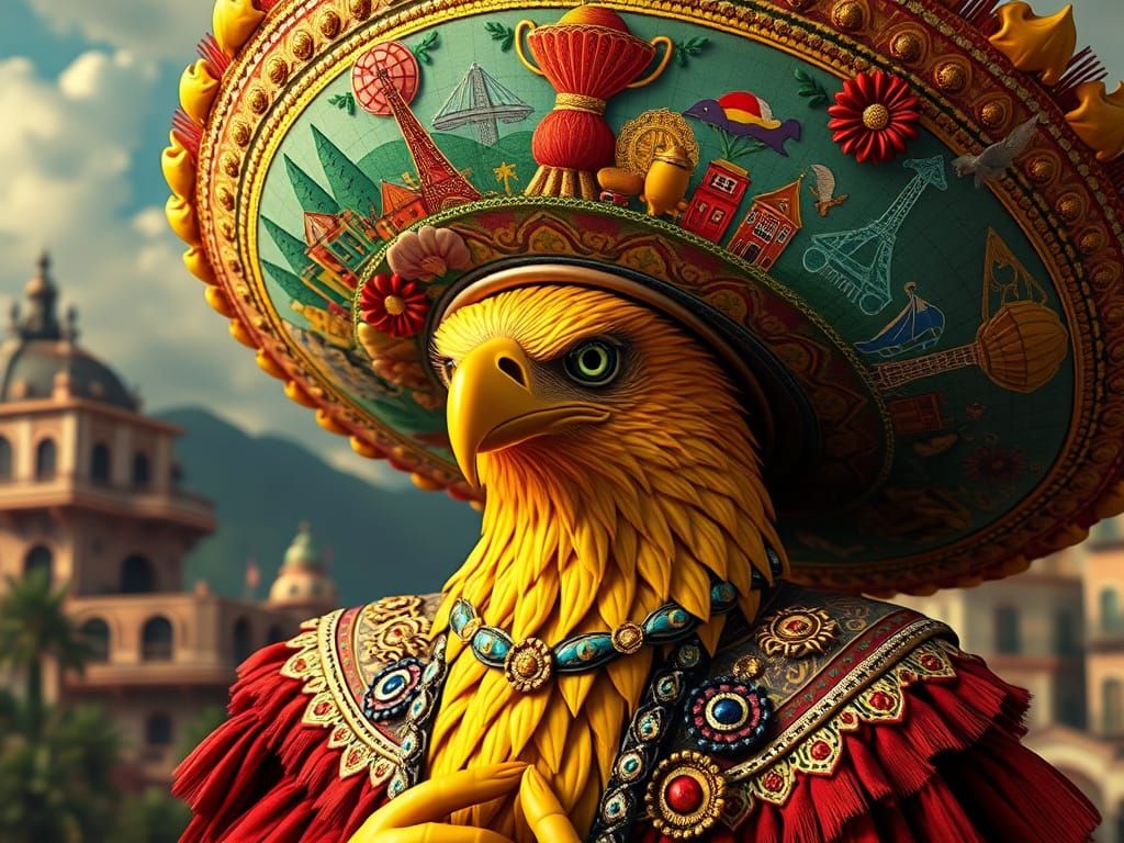 Golden Eagle in Mariachi Outfit with Sombrero