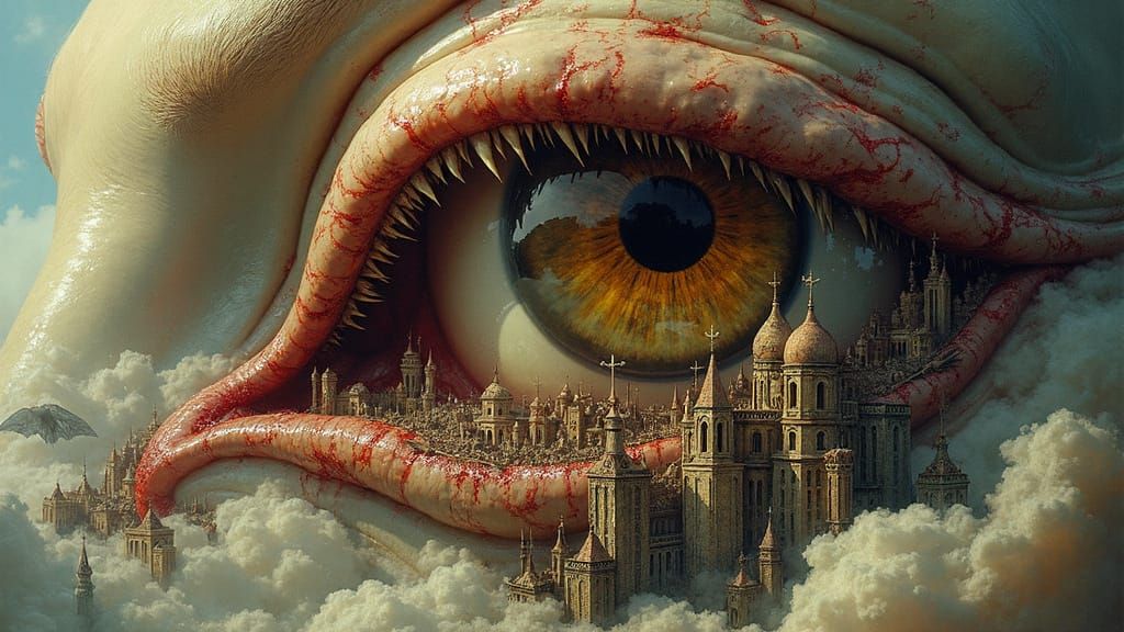 Surreal Dark Fantasy Eyeball in Baroque Style