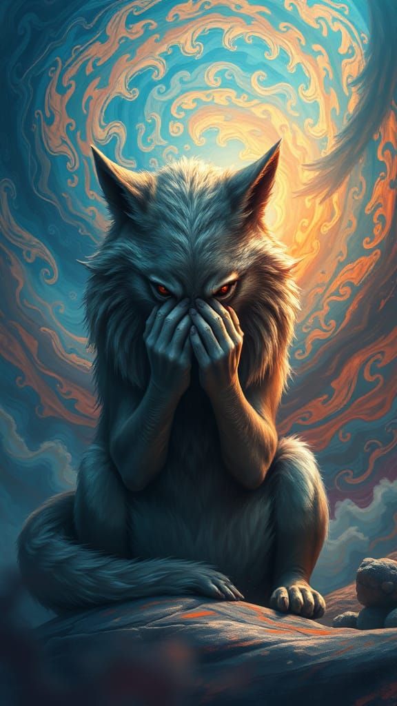 Sorrowful Creature in Dreamlike Landscape, Digital Matte Pai...