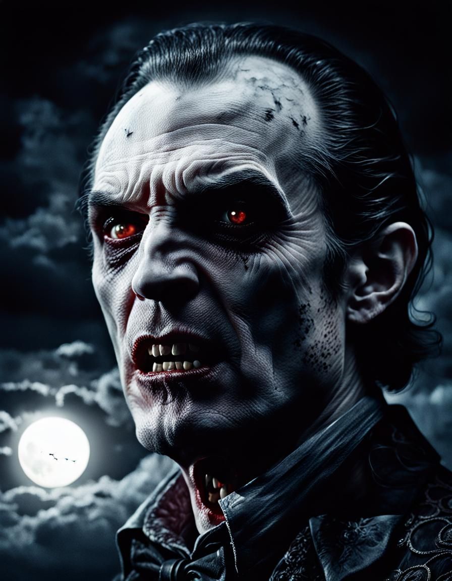 Menacing Vampire Portrait with Double Exposure Effect