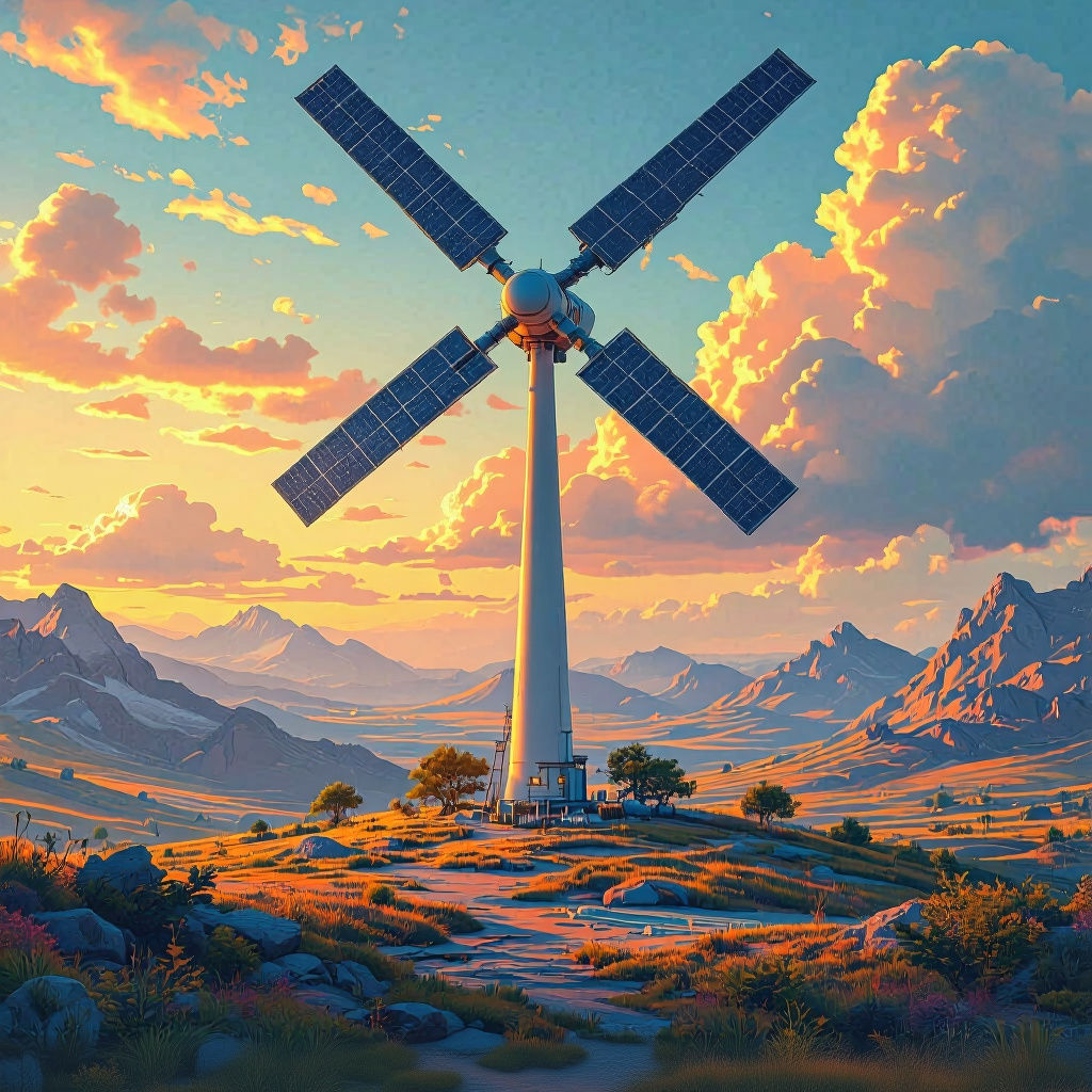 Wind Turbine with Solar Panel Blades: Detailed Concept Art